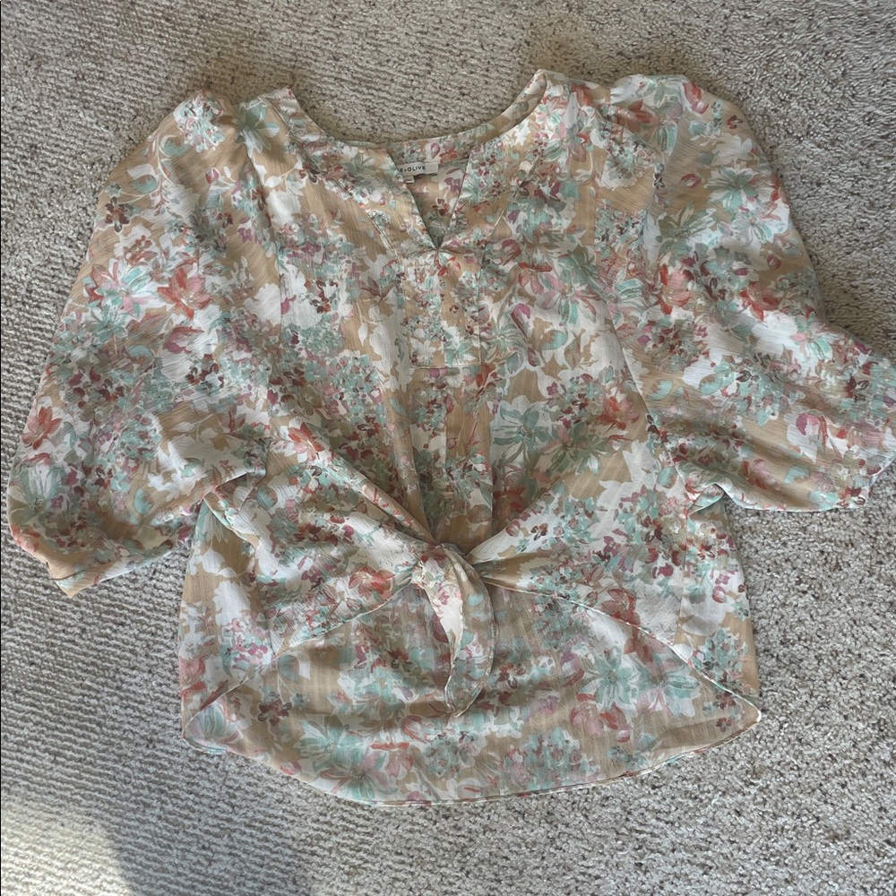Rose & Olive Pastel Boho Floral Blouse